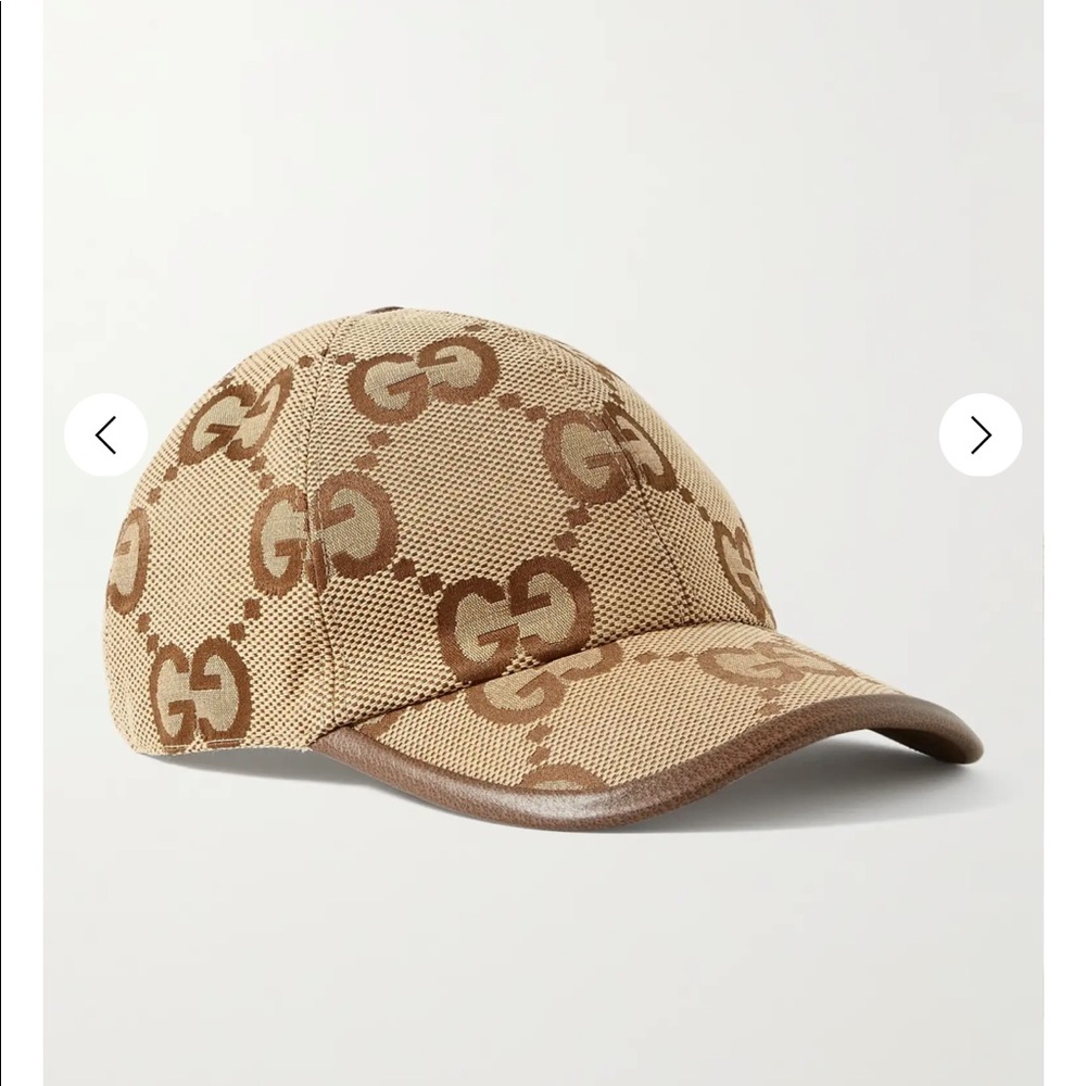 GUCCI Leather-Trimmed Monogrammed Canvas Baseball Cap Hat